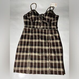 NEW- Size XXL Woman's Gianni Bini Dress W/ Top Lining - Zip Back- Black Plaid